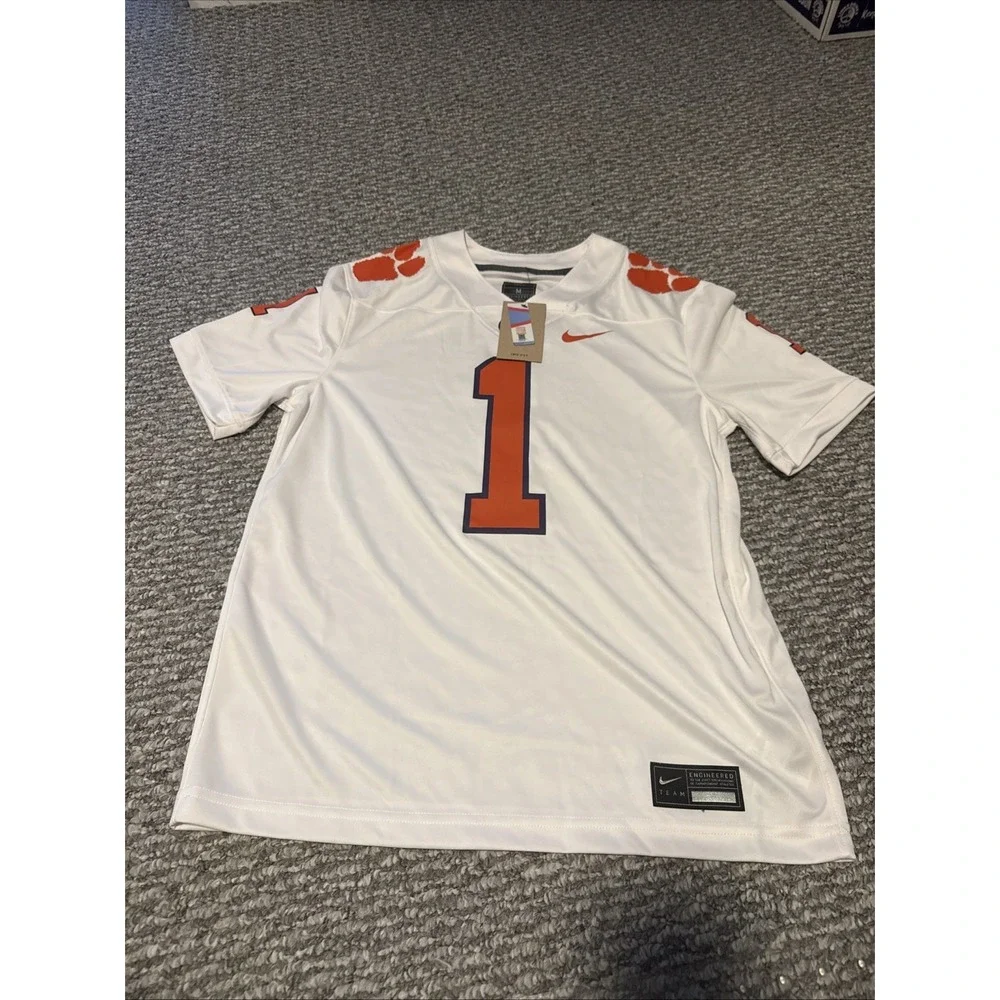 NWT Nike Men's Clemson Tigers #1 White Dri-FIT Game Football Jersey‎ Medium